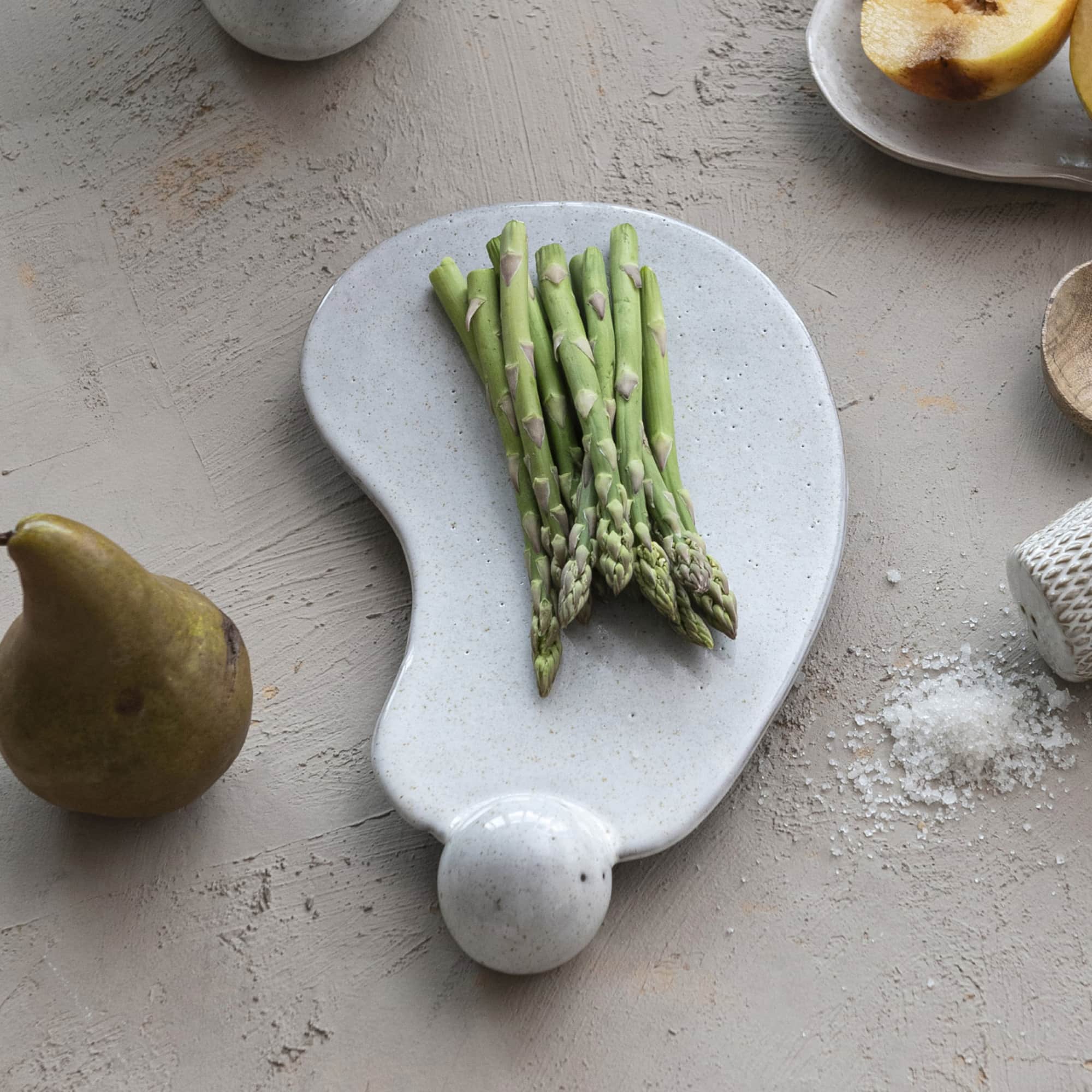 Hello Honey® 10.25" Cream Reactive Glaze Stoneware Tray with Ball
